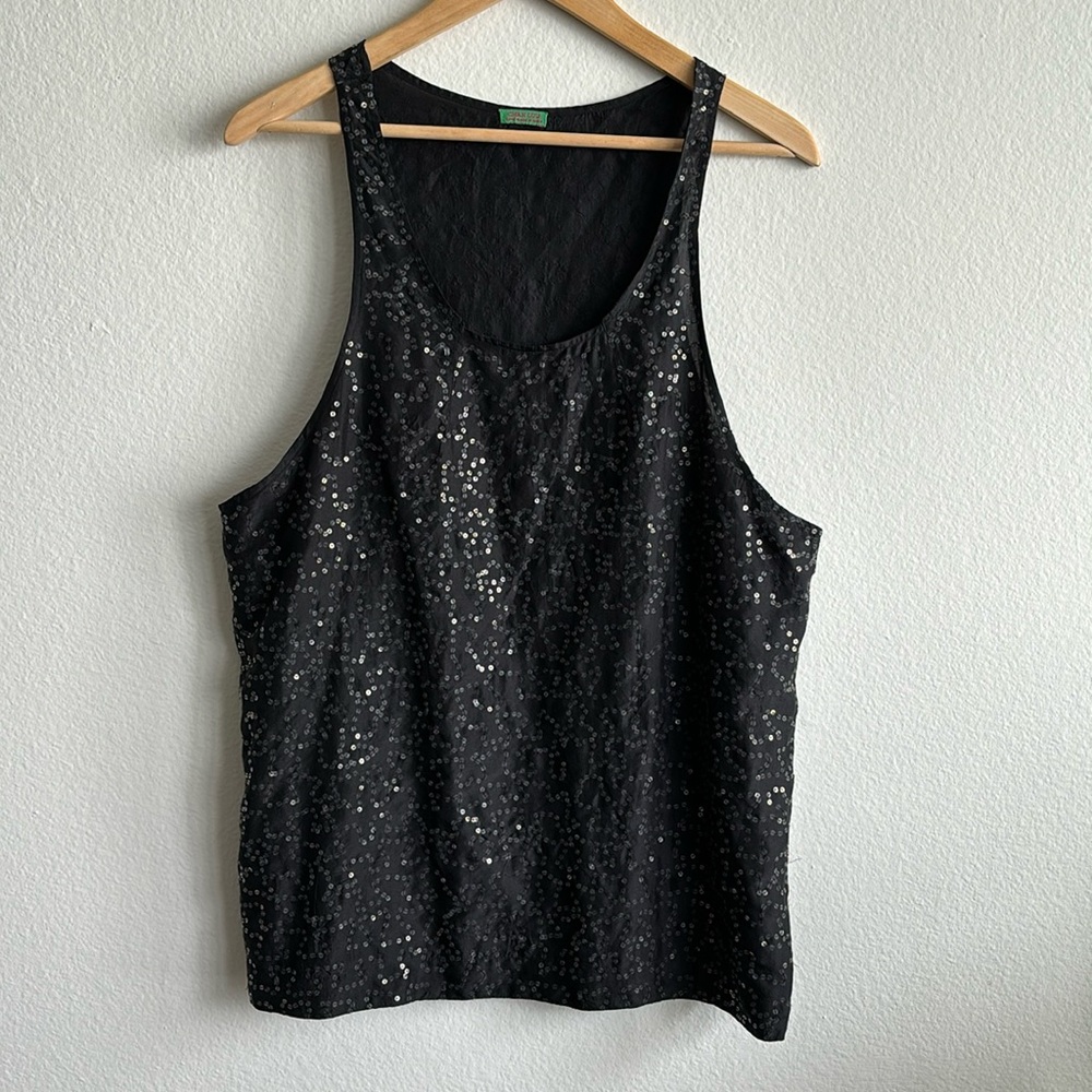 Chan Luu Black Sequin Shimmer 100% Silk Sleeveless Tank Top